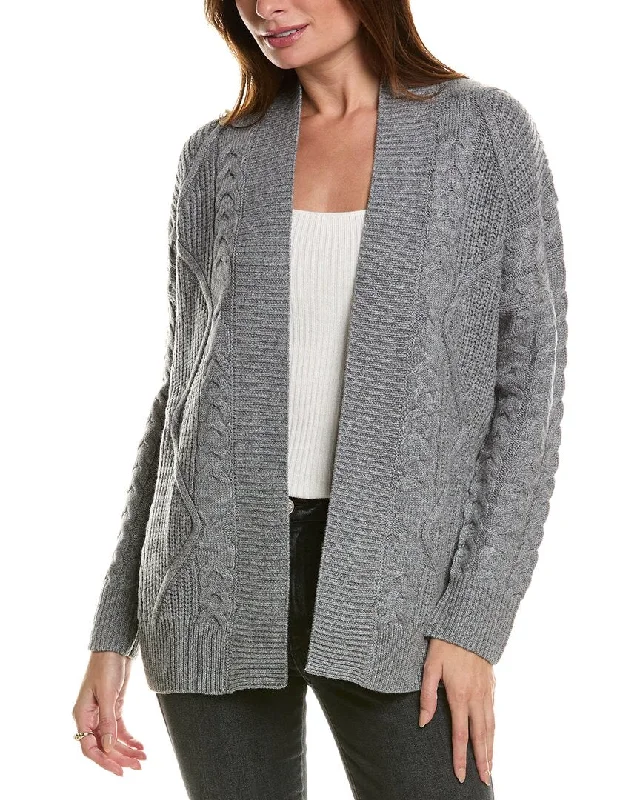 hooded women cardigan for added warmth and styleForte Cashmere Luxe Cable Wool & Cashmere-Blend Cardigan