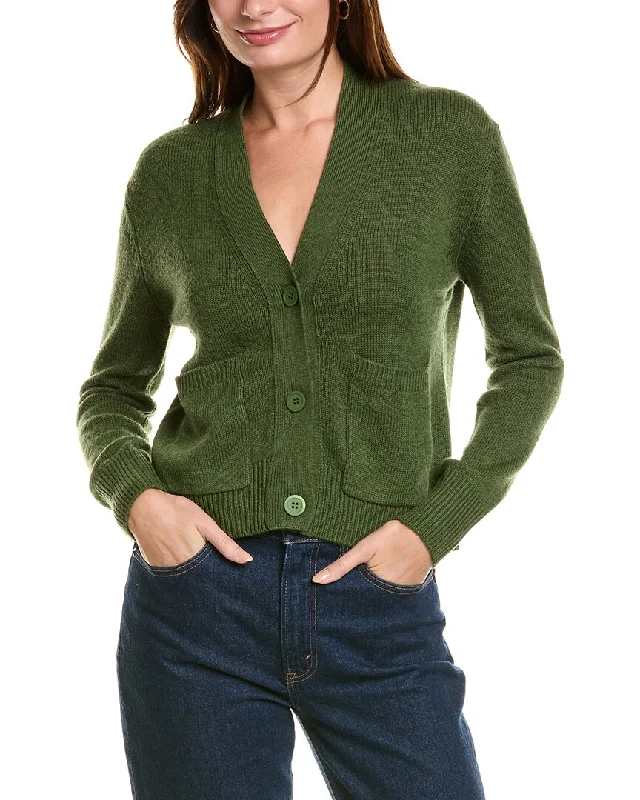 v neck women cardigan to elongate the necklineForte Cashmere Pocket V-Neck Wool & Cashmere-Blend Cardigan