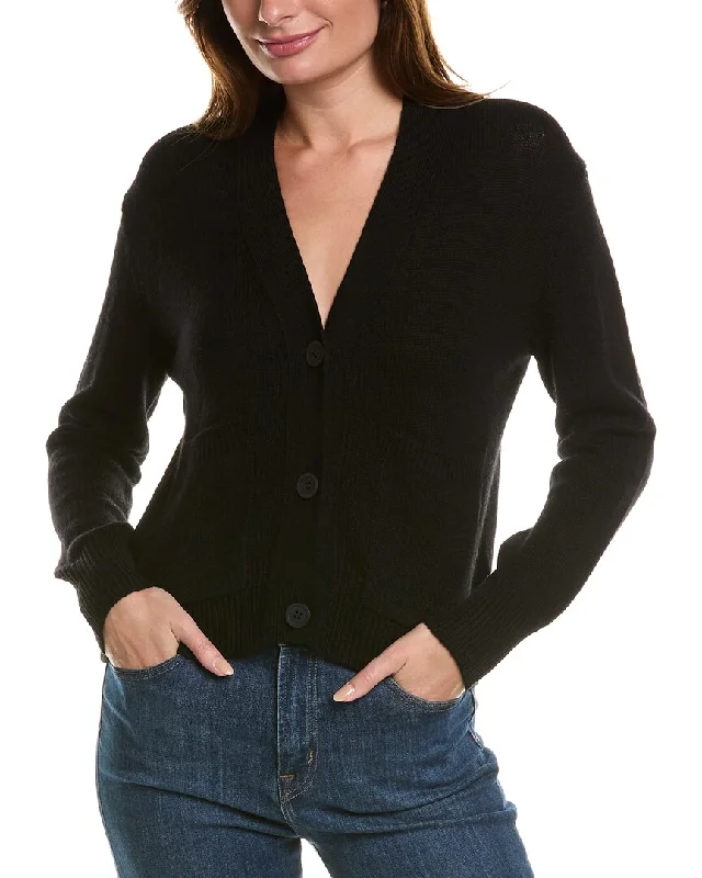 v neck women cardigan to elongate the necklineForte Cashmere Pocket V-Neck Wool & Cashmere-Blend Cardigan