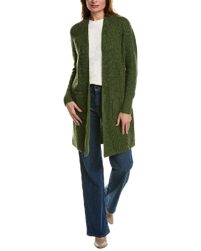 cable knit women cardigan with intricate patternsForte Cashmere Rib Long Wool & Cashmere-Blend Cardigan