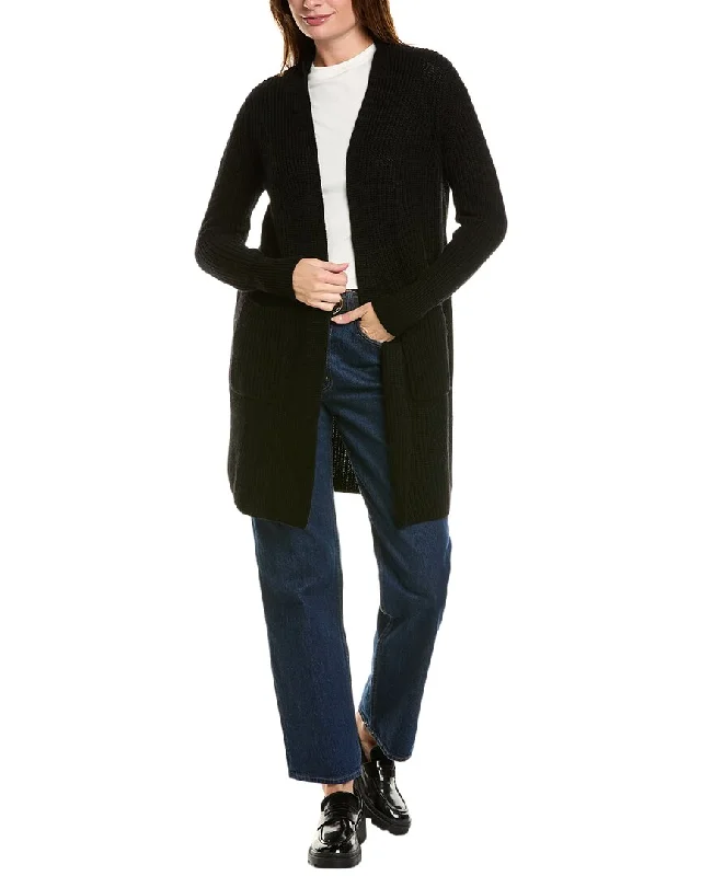 v neck women cardigan to elongate the necklineForte Cashmere Rib Long Wool & Cashmere-Blend Cardigan