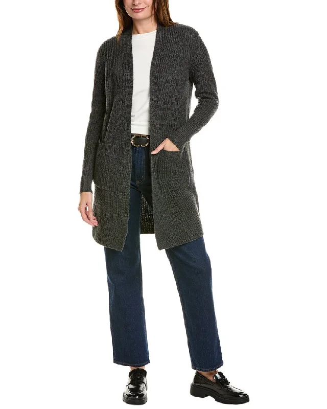 hand knitted women cardigan with artisanal charmForte Cashmere Rib Long Wool & Cashmere-Blend Cardigan