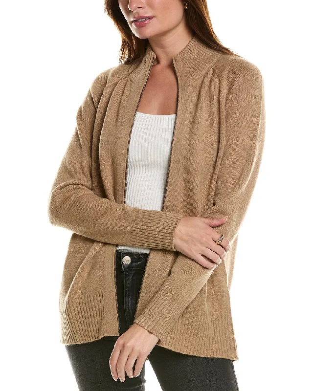 button down women cardigan with vintage buttonsForte Cashmere Sporty Zip Mock Wool & Cashmere-Blend Cardigan