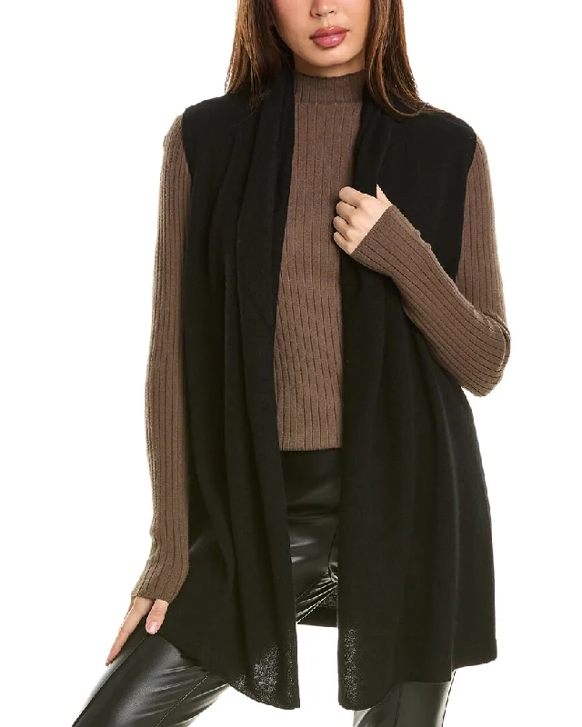 long length women cardigan with side slitsInCashmere Sleeveless Cashmere Cardigan