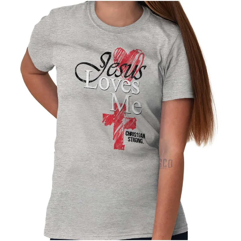 Distressed Women T Shirt with a Laid - Back AestheticJesus Loves Me T Shirt