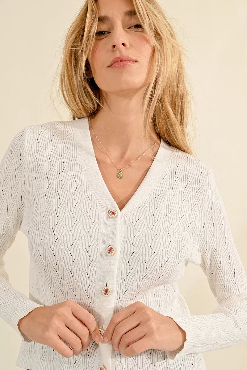 cropped women cardigan to pair with high - waisted jeansMolly Bracken Off White Cardigan & White Tank