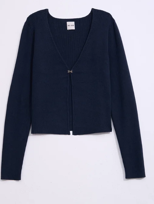 cable knit women cardigan with intricate patternsNic & Zoe Navy Cool Night Cardigan