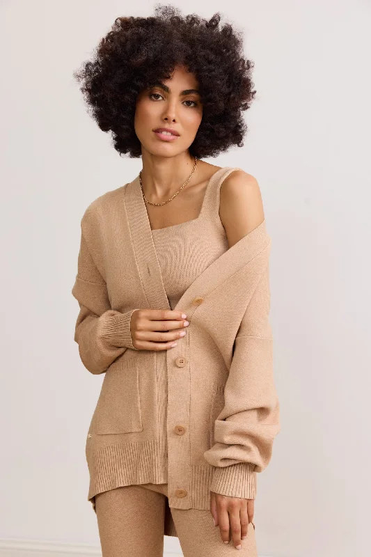 oversized women cardigan for a trendy and cozy lookOLLY button down cardigan - Camel