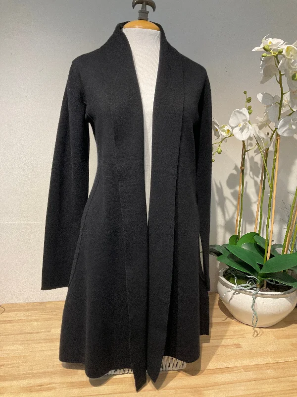 v neck women cardigan to elongate the necklinePure Amici Black Open Long Cardigan Sweater