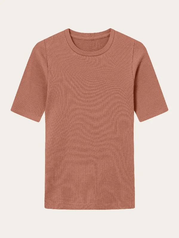 Distressed Women T Shirt with a Laid - Back AestheticRib t-shirt - Muted Clay