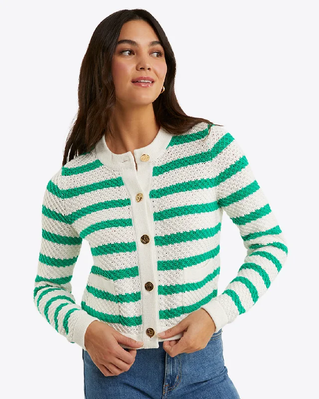 ribbed women cardigan with a classic textureRita Crewneck Cardigan in Cotton