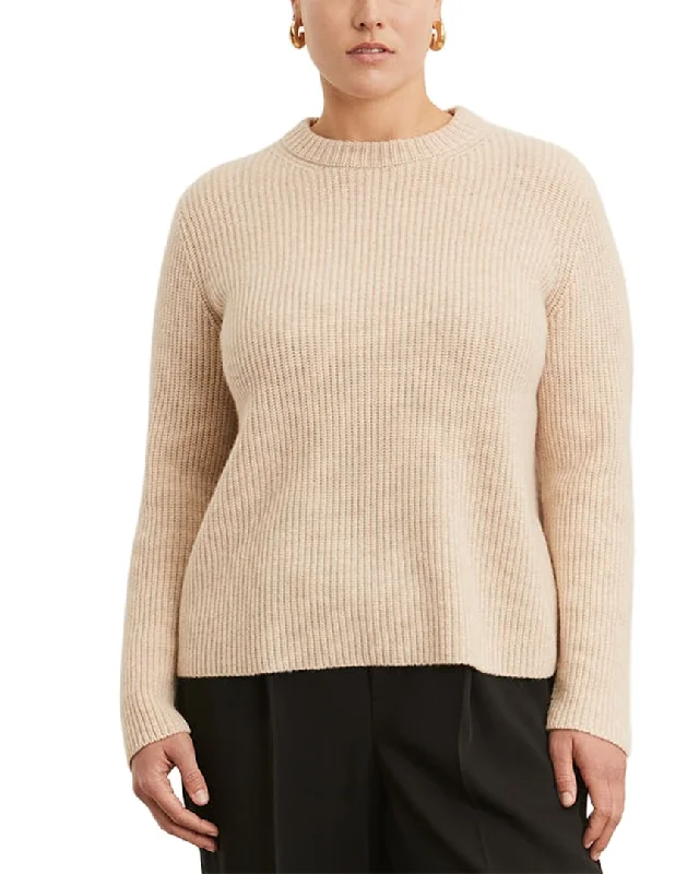 Oversized Chunky Knit Women's Cashmere Sweater in Ivory for a Cozy Winter LookVince Plus Shaker Rib Cashmere Pullover