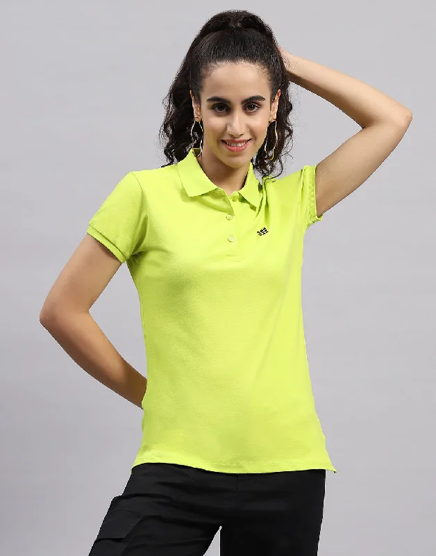 Puff Sleeve Women T Shirt for a Fashion - Forward LookWomen Fluorescent Green Solid Polo Collar Half Sleeve T Shirt