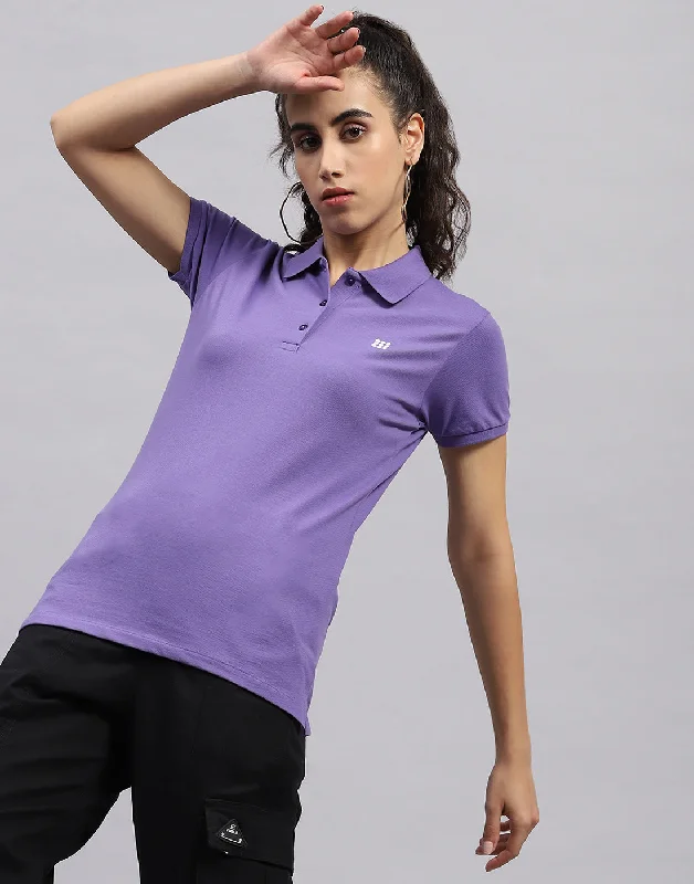 Sleeveless Women T Shirt for Summer ComfortWomen Purple Solid Polo Collar Half Sleeve T Shirt