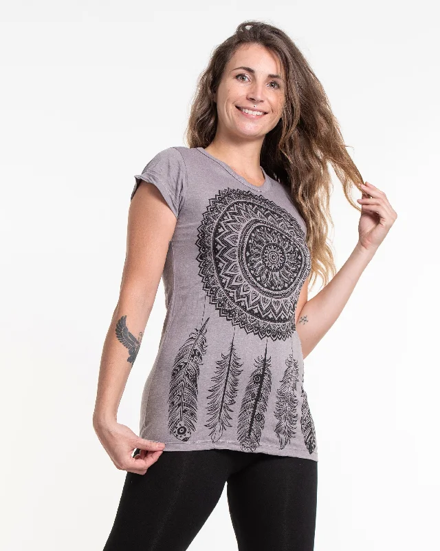 Floral Print Women T Shirt for a Feminine TouchWomens Dreamcatcher T-Shirt in Gray