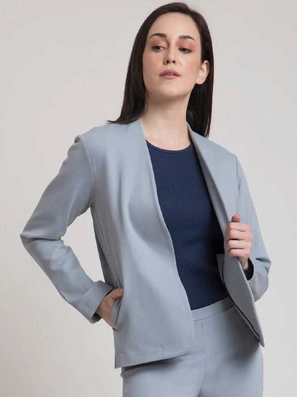 Plus Size Women's Military - Inspired Blazers with Gold Accents for a Bold Look4 Way Stretch LivIn Jacket - Grey