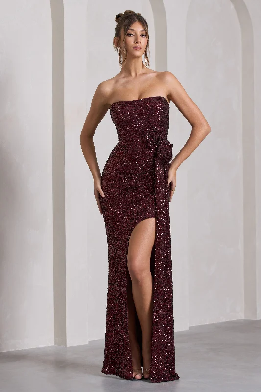 Sheath Women Dress with a Tailored Fit for a Professional LookAlexandria | Burgundy Sequin Corset Maxi Dress With Flowers