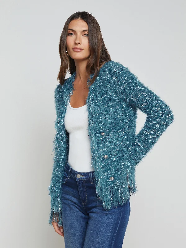 Single - Breasted Women's Linen Blend Blazers in Earth Tones for Casual WearAzure Fringe Cardigan Blazer