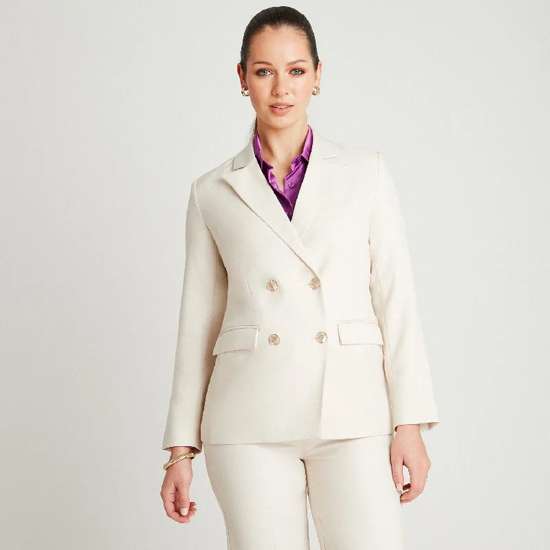 Women's Notched Lapel Blazers in Beige for a Timeless OutfitBlazer Arena Manga Larga Cuello Solapa