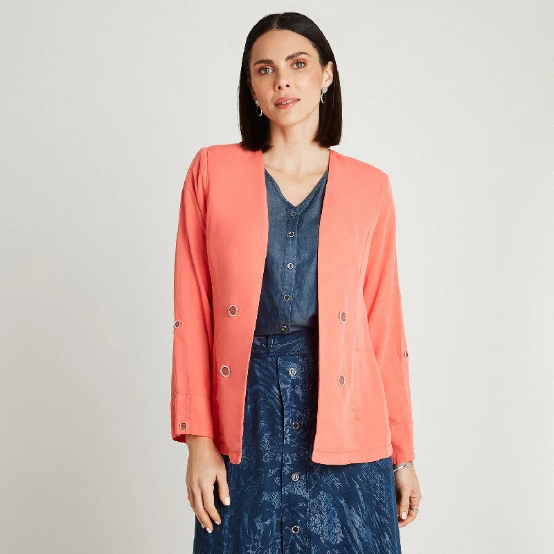 Double - Breasted Women's Polyester Blazers in Bright Colors for a Fun StyleBlazer Coral Manga Larga