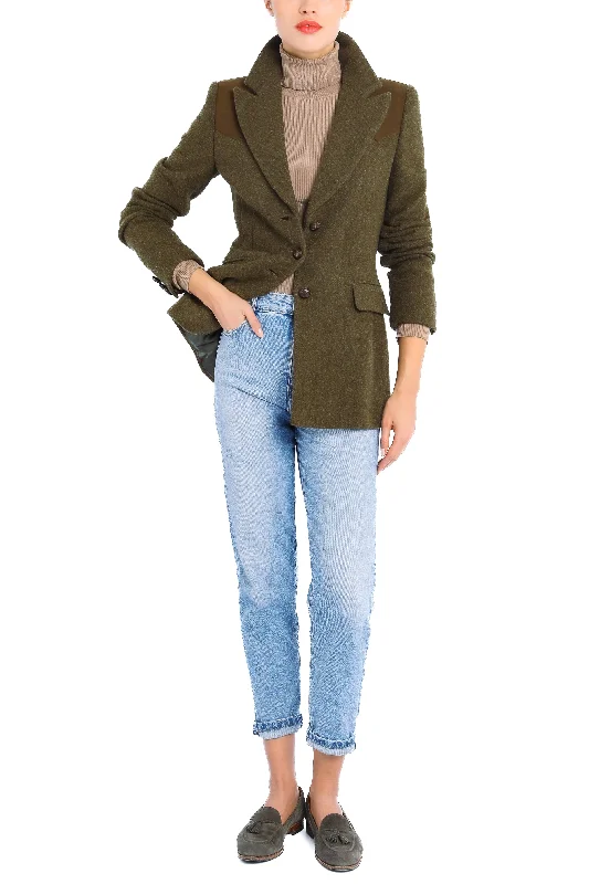 Double - Breasted Women's Polyester Blazers in Bright Colors for a Fun StyleBlazer from olive shetland-tweed