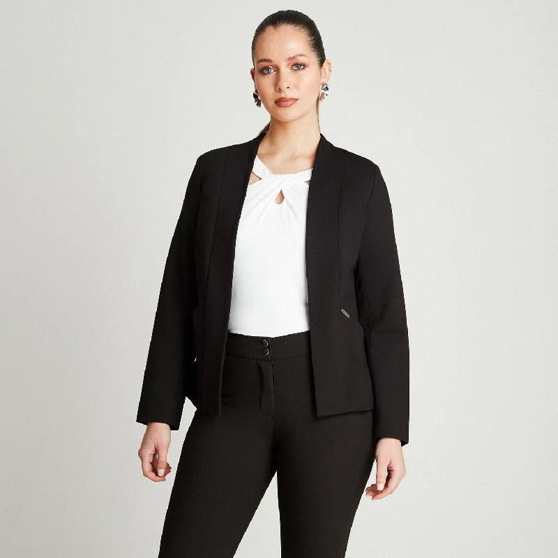 Plus Size Women's Double - Breasted Wool Blazers for Winter Office WearBlazer Negro Manga Larga Cuello Solapa