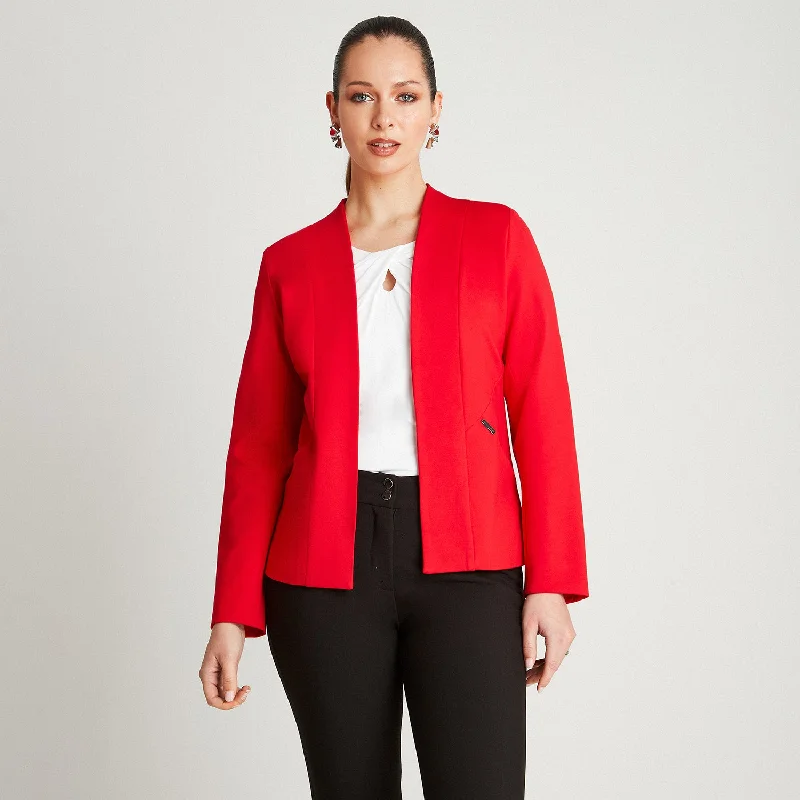 Plus Size Women's Ruffled Blazers in Pink for a Girly and Fashionable LookBlazer Rojo Manga Larga Cuello Solapa