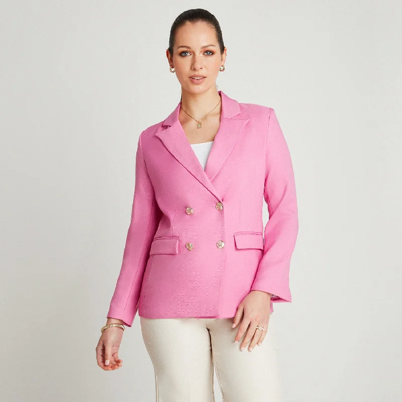 Women's Belted Blazers in Camel Color for a Sophisticated OutfitBlazer Rosado Manga Larga Cuello Solapa