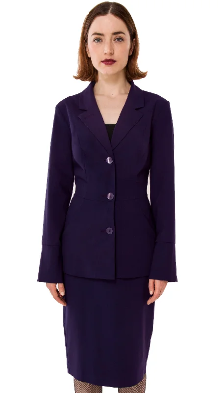 Plus Size Women's Faux Fur - Trimmed Blazers in Black for a Luxurious LookJudy Blazer & Skirt: Amethyst