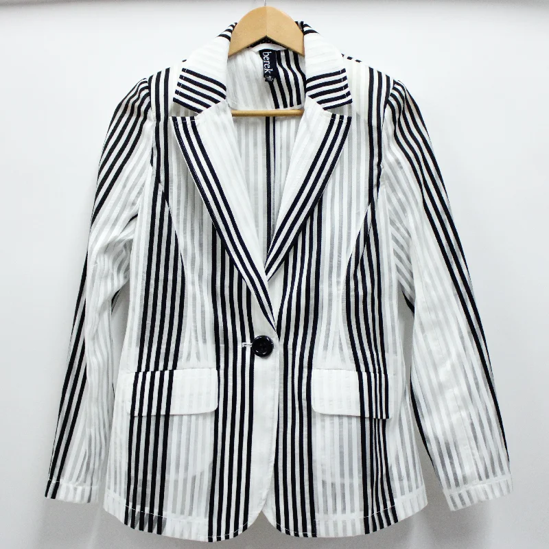 Single - Breasted Women's Linen Blend Blazers in Earth Tones for Casual WearBold Vertical Stripe Blazer