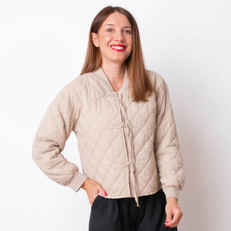 Women's Slim - Fit Blazers in Charcoal Gray for a Professional AppearanceBomber Lazos - Beige