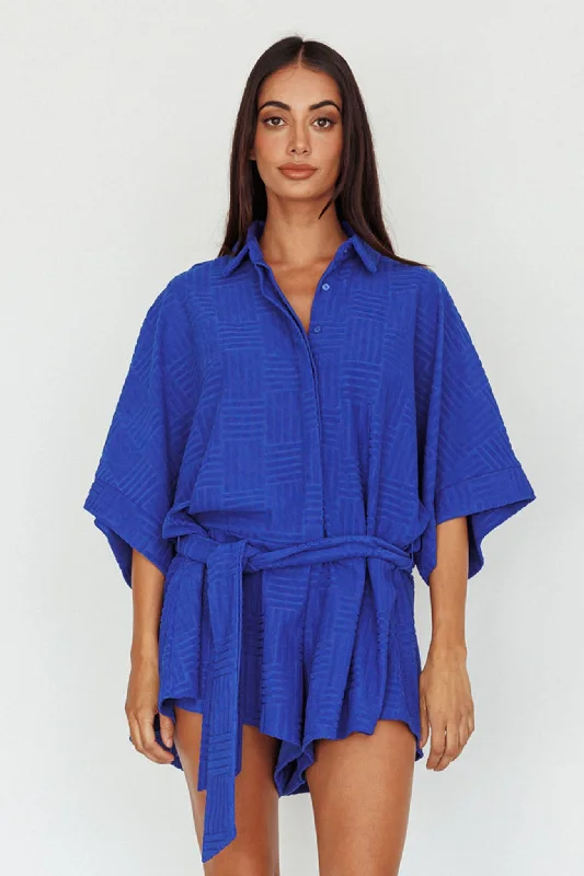 Shift Women Dress with a Simple and Classic Design for Everyday WearDaytona Beach Button-Up Romper Textured Blue