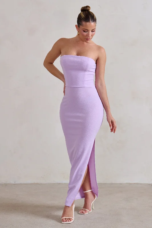 Mini Women Dress with a Short Hem for a Young and Trendy StyleDina | Lilac Bandeau Maxi Dress With Split