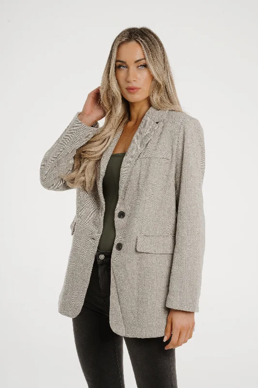 Plus Size Women's Military - Inspired Blazers with Gold Accents for a Bold LookElsa Blazer In Light Grey