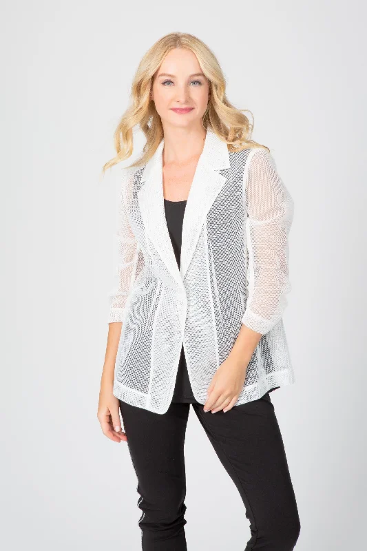 Plus Size Women's Ruffled Blazers in Pink for a Girly and Fashionable LookFun In Mesh Blazer White