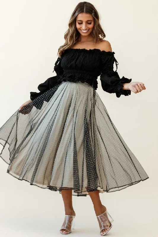 Plus Size Women Dress with a Flattering A - Line Cut for Comfort and StyleJasmine Hail Spot Mesh Midi Skirt Black