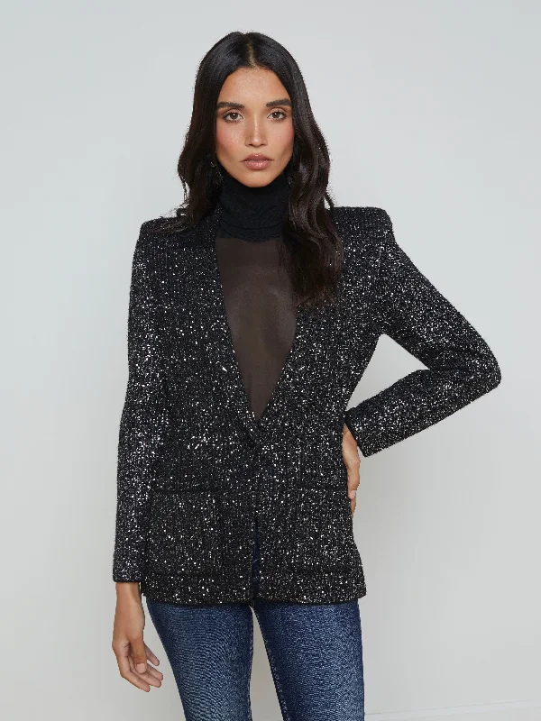 Plus Size Women's Embroidered Blazers in Floral Patterns for a Feminine TouchLeonora Sequin Knit Blazer