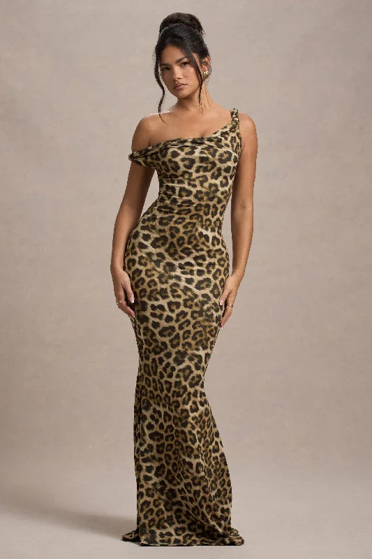 Strapless Women Dress with a Built - in Bra for Comfort and SupportLita | Leopard Print Twisted Asymmetric Maxi Dress