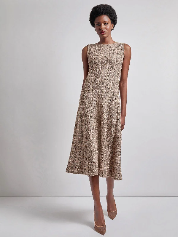 Wrap - Style Women Dress with Adjustable Fit for All Body TypesMaxi Fit & Flare Tweed Knit Dress