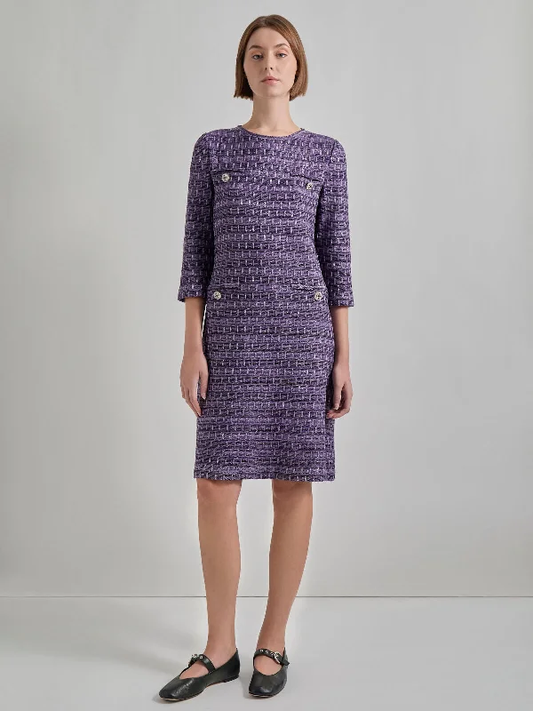 Sheath Women Dress with a Tailored Fit for a Professional LookMetallic Accent Tweed Knit Shift Dress