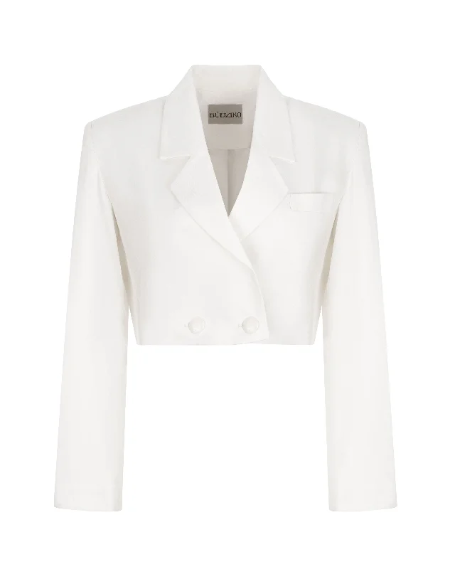 Plus Size Women's Double - Breasted Wool Blazers for Winter Office WearPARIS MILKY WHITE CROPPED BLAZER