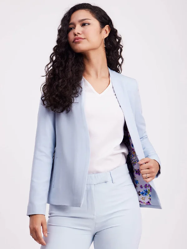 Women's Longline Linen Blazers in Pastel Colors for Summer EventsOpen Front Blazer - Light Blue