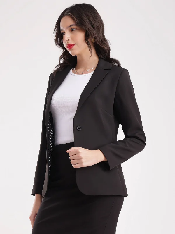 Single - Breasted Women's Tweed Blazers with Gold Buttons for a Classic LookSingle Breasted Blazer - Black