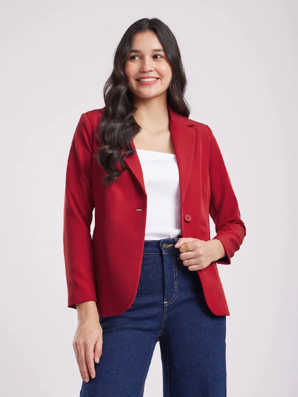 Plus Size Women's Embroidered Blazers in Floral Patterns for a Feminine TouchSingle Breasted Blazer - Red