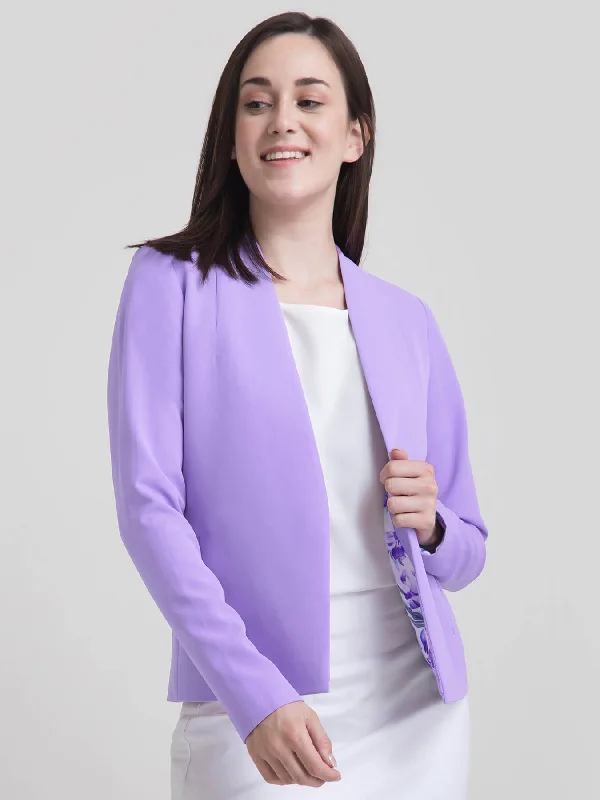 Double - Breasted Women's Leather Blazers in Taupe for an Edgy LookStylish Jacket With Hook Closure - Lilac