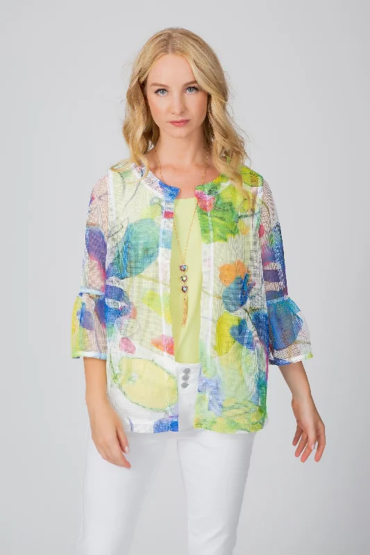 Women's Peplum Blazers in Emerald Green for a Stylish Work AttireWatercolor Mesh Jacket