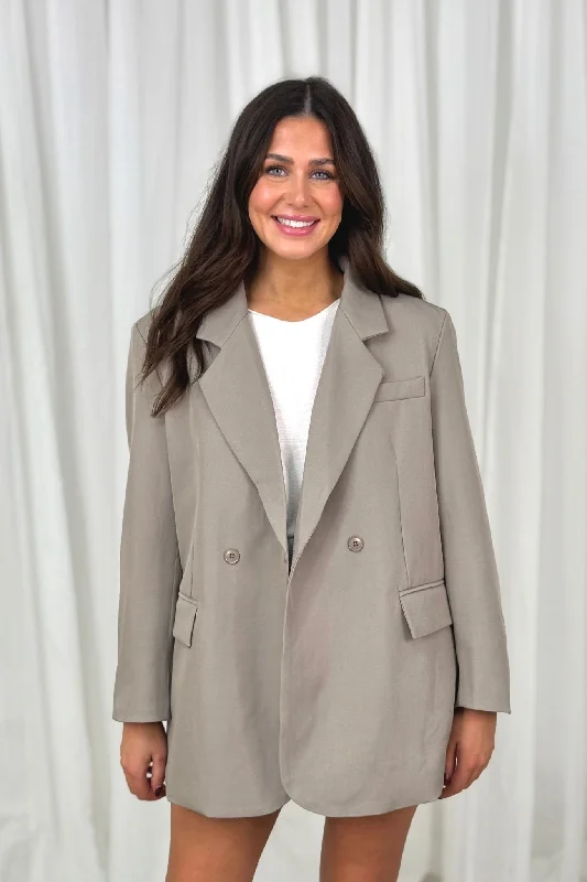 Single - Breasted Women's Linen Blend Blazers in Earth Tones for Casual WearWillow Oversized Blazer In Taupe