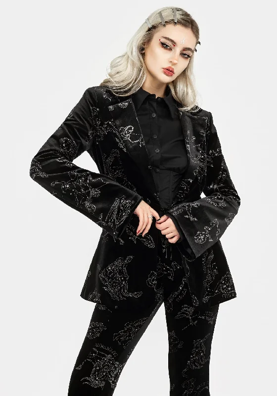 Double - Breasted Women's Polyester Blazers in Bright Colors for a Fun StyleZodiac Foil Print Velour Blazer