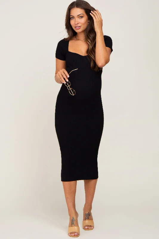 Backless Women Dress for a Sexy and Alluring Look at Evening EventsBlack Ribbed Maternity Midi Dress