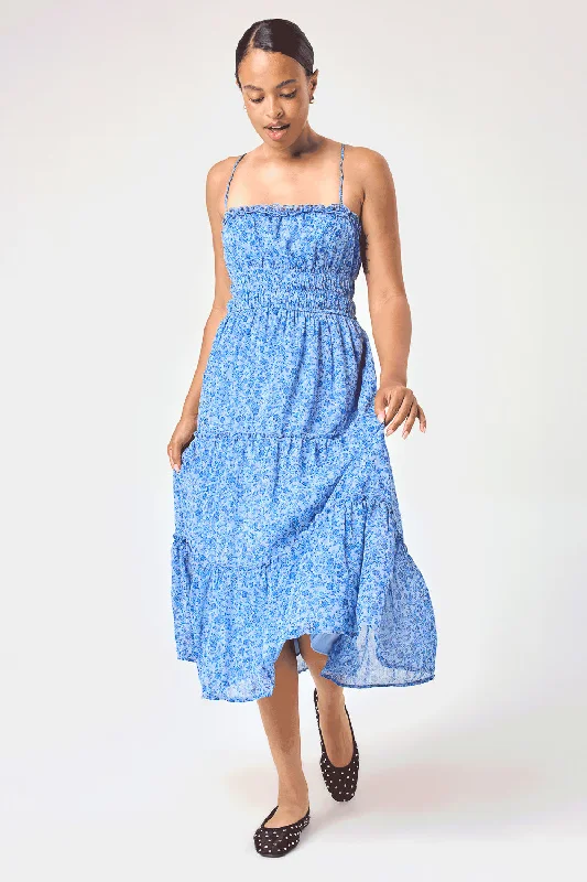 Wrap - Style Women Dress with Adjustable Fit for All Body TypesBlue Floral Emma Tier Midi Dress